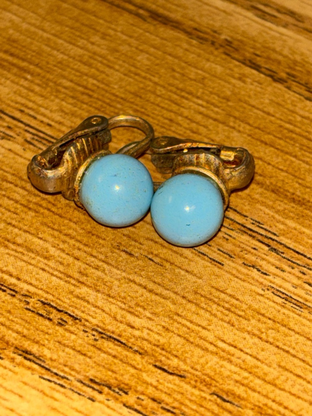 Vintage estate sale Gold-Tone Clip-On Earrings with Light Blue Beads